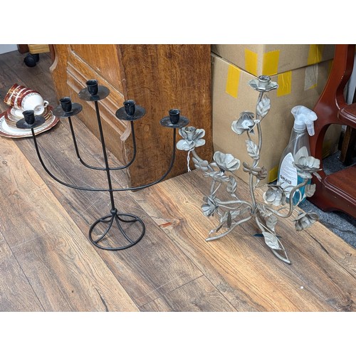 17 - 2 x metal candelabras/candle holders