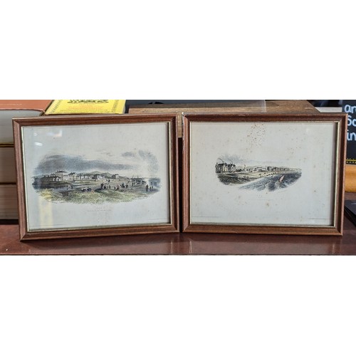 175 - Pair of 21.5 x 16.5 cm framed and hand coloured 19th century Rhyl etchings