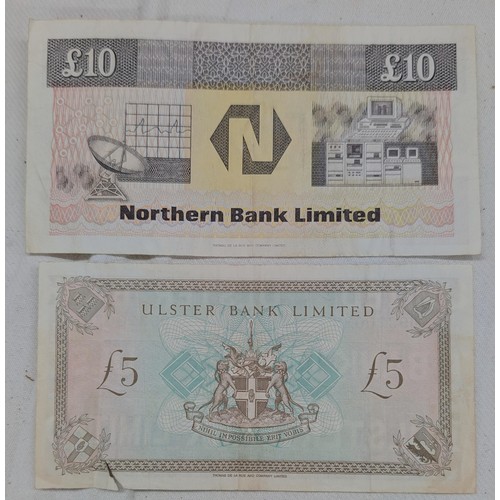 Northern bank limited £10 (very good) & Ulster bank Ltd £5 (good) Irish ...