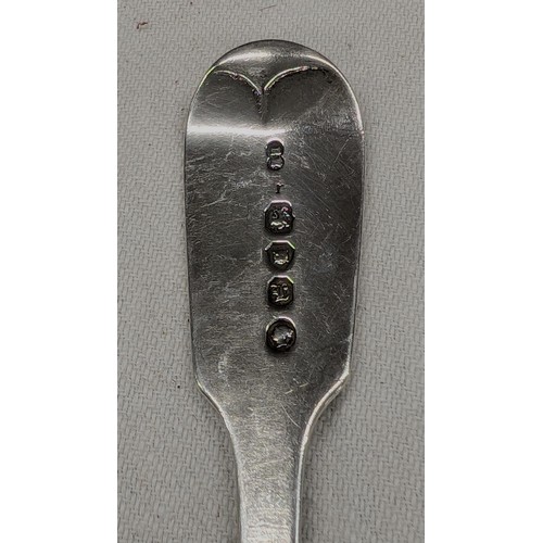 362 - Set of 6 x 19th century London hallmarked fiddle spoons, 4 with initialled tops - 274.6 gm