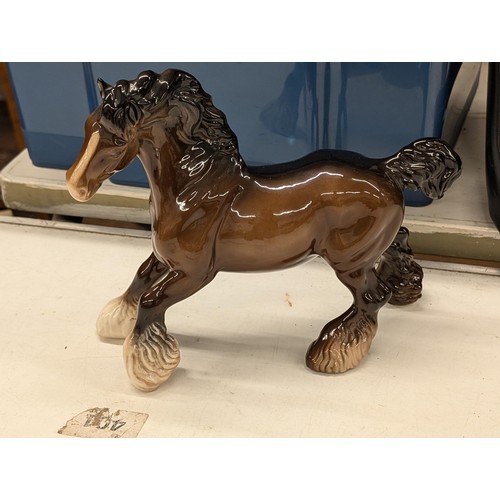 16 - Large Beswick brown cantering horse figure with white blaze (circular back stamp)