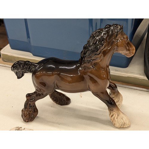 16 - Large Beswick brown cantering horse figure with white blaze (circular back stamp)
