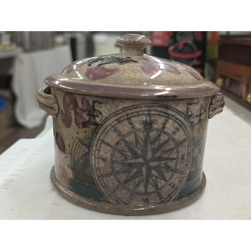 108 - 19th century Sunderland lustre ware mariners compass sugar bowl with lid