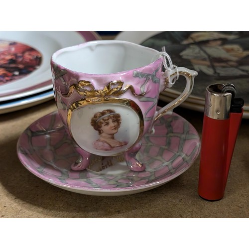 26 - Early 1900's souvenir ware tea cup and saucer, probably German made, with female head and shoulders ... 