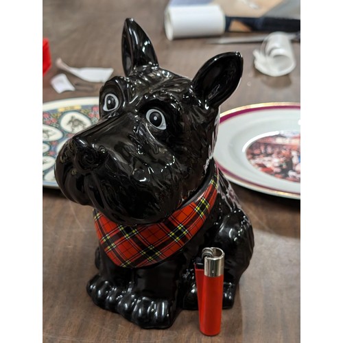 30 - Large glazed black Scottie dog biscuit caddie