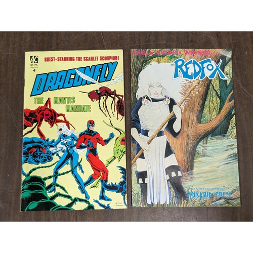 60 - Un-sleeved but near mint condition AC Comics dragonfly no'4 & Valkyrie Press red fox no'12 comics