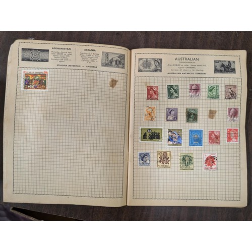 62 - 2 x vintage stamp albums with some stamps and box of loose stamps
