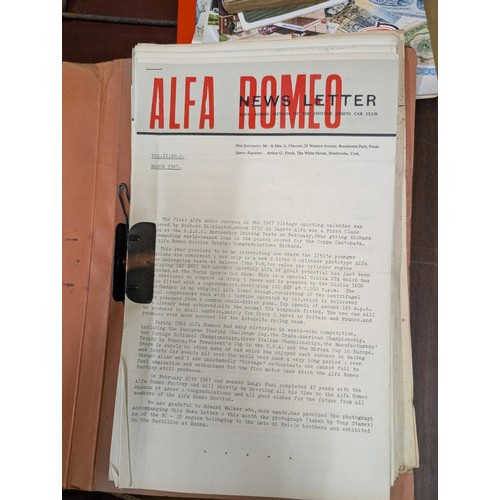 72 - Vintage leather brief case containing 1967/1968 Alfa Romeo news letters, franchise documentation and... 