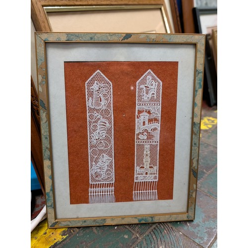 76 - 22 x 27 cm framed vintage souvenir of Brugge lace book marks