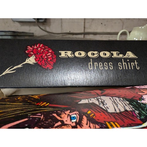 131 - Rare boxed and unused gentlemans vintage Rocola white dress shirt with bow tie and cummerbund