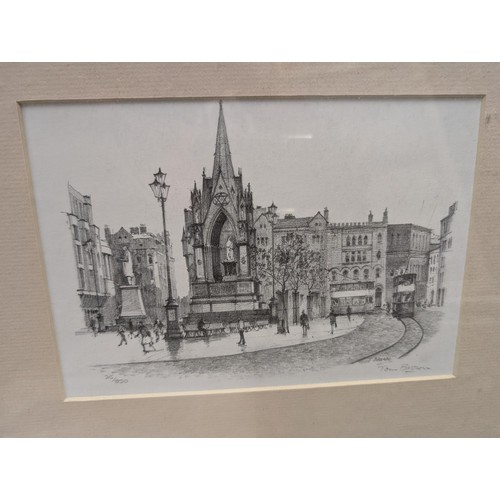149 - Set of three, 41 x 35.5 cm framed and mounted limited edition landmark pencil studies by Tom Brown -... 