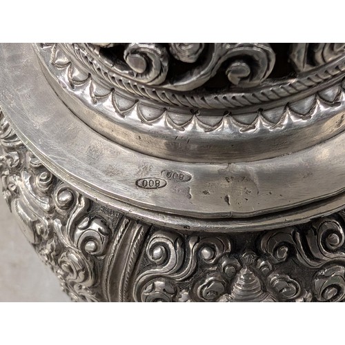 336 - 800 continental hallmarked solid silver ornate censor - 455 gm