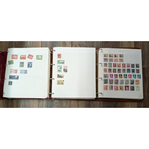 240 - 3 x world stamp albums with mostly full pages - too many to photograph