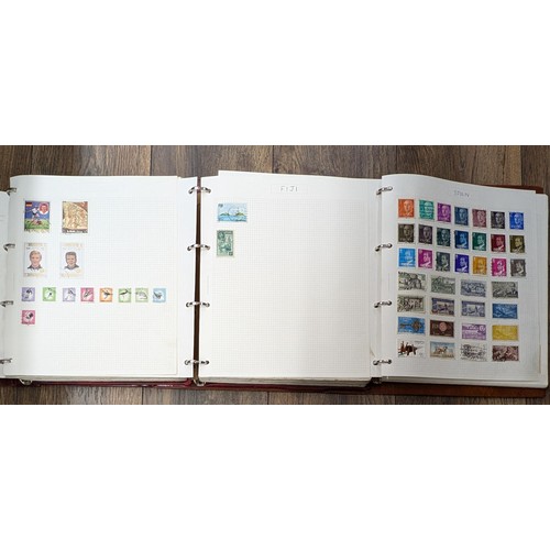 240 - 3 x world stamp albums with mostly full pages - too many to photograph