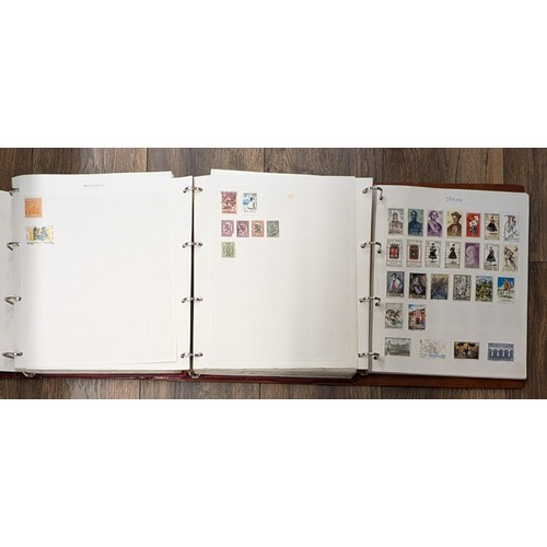 240 - 3 x world stamp albums with mostly full pages - too many to photograph