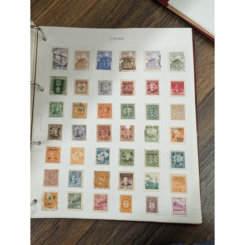 240 - 3 x world stamp albums with mostly full pages - too many to photograph