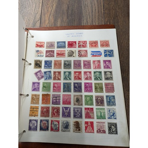 240 - 3 x world stamp albums with mostly full pages - too many to photograph