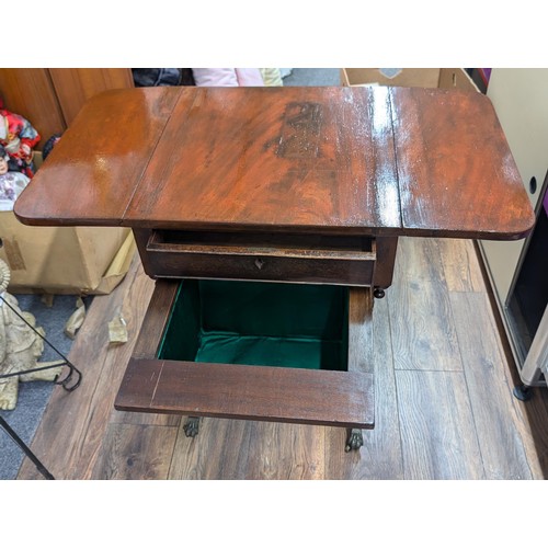 302 - Restored 19th century lockable (key present) drop leaf sewing table