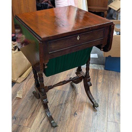 302 - Restored 19th century lockable (key present) drop leaf sewing table