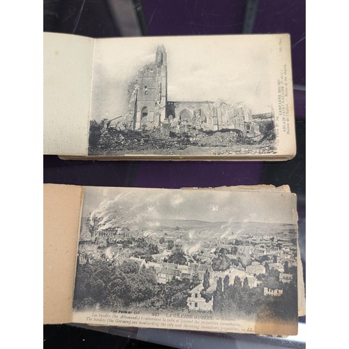 29 - 2 x WWI unused postcard booklets being En Artois (24) and Bataille De L'Aisne (20) with bombed scene... 