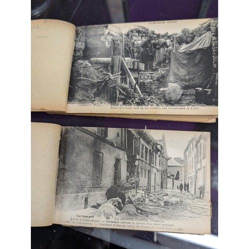 29 - 2 x WWI unused postcard booklets being En Artois (24) and Bataille De L'Aisne (20) with bombed scene... 