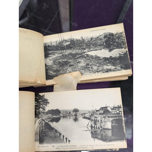 29 - 2 x WWI unused postcard booklets being En Artois (24) and Bataille De L'Aisne (20) with bombed scene... 