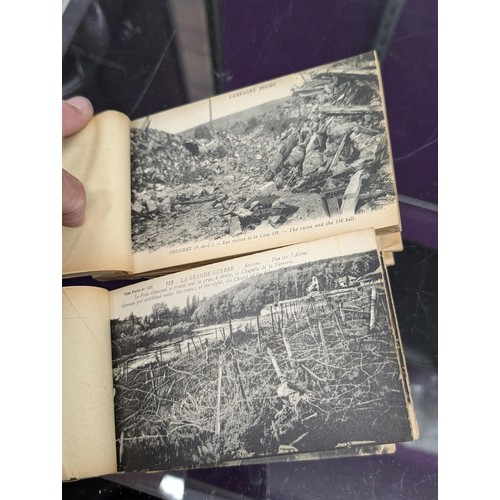 29 - 2 x WWI unused postcard booklets being En Artois (24) and Bataille De L'Aisne (20) with bombed scene... 