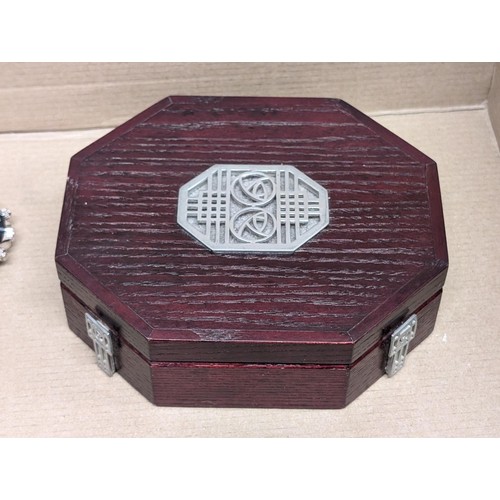 51 - Rennie Mackintosh style jewellery box with mixed gold tone jewellery