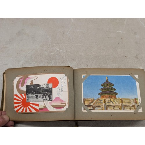 37 - 1940's Japanese postcard album full of mostly unwritten postcards - some written and posted with Jap... 