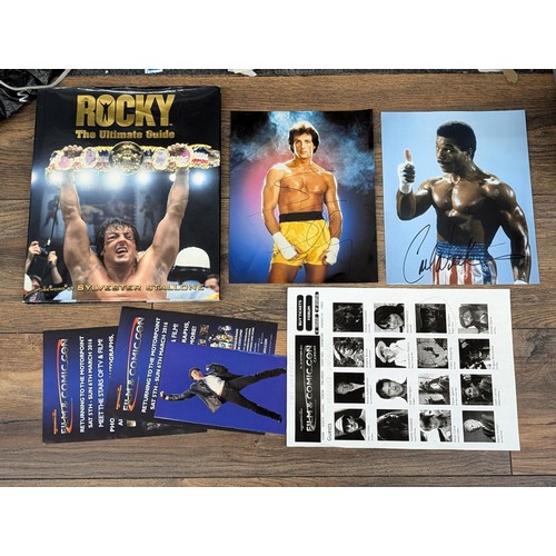 36 - Sylvester Stallone (Rocky) and Carl Weathers (Apollo Creed) signed photographs and Rocky ultimate gu... 