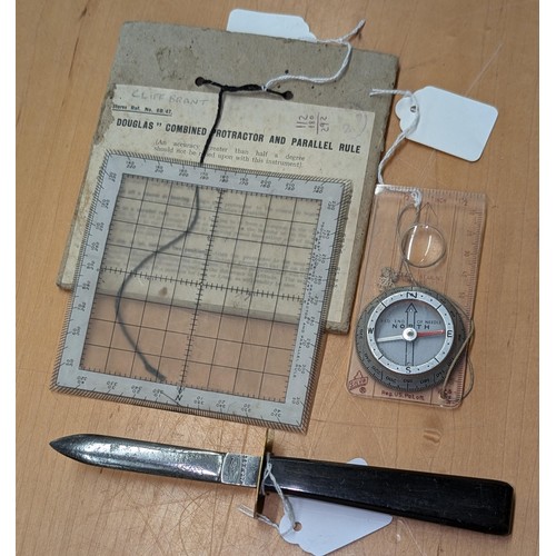 2 - Vintage Douglas combined protractor/parallel rule in slip case, Silva compass & Witness masonic? let... 