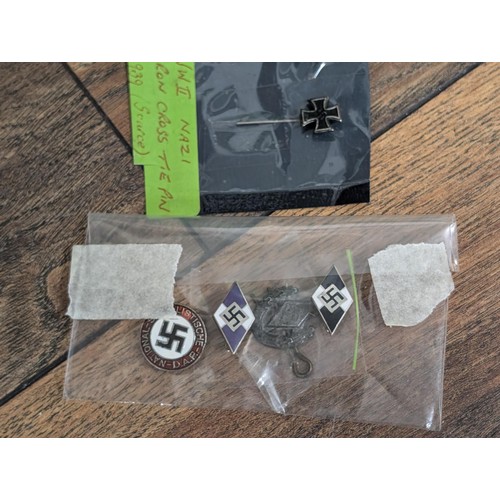 354 - 5 x assorted German military pin badges and 1 x WWII 1939Iron Cross tie pin