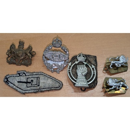 356 - 5 x assorted military cap badges and 1 x cloth tank badge