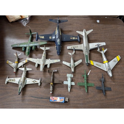 218 - Good bundle of assorted built and decorated jet fighter model planes - some with bits missing but ge... 