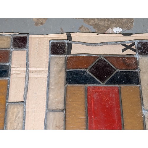 409 - 4 x small leaded and stained glass panels, three with one piece missing, approximately 7.25 x 10