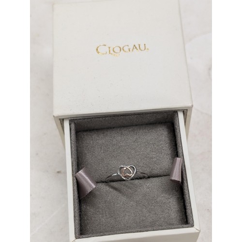 408 - Boxed Clogau silver and rose gold affinity heart ring size N