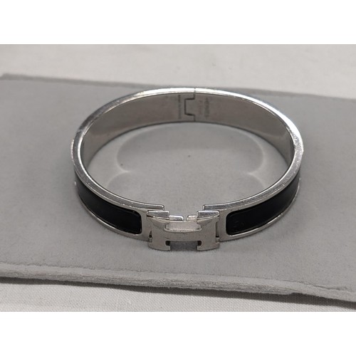 432 - Genuine Hermes, palladium plated with black enamel, Clic H bracelet