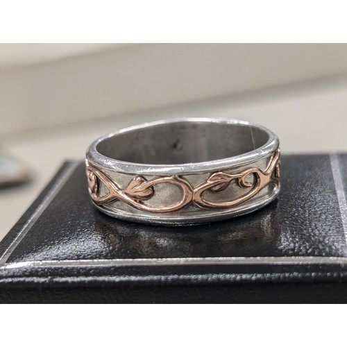 415 - Large Clogau gents tree of life silver and rose gold ring size Z+1.5