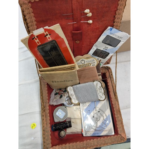 217 - Cased vintage sewing set and sewing basket and contents