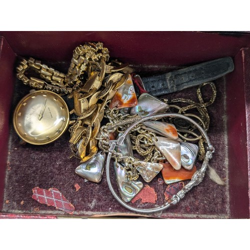 236 - Box of mixed costume and dress jewellery plus tub of assorted cameo and jewelled brooches etc