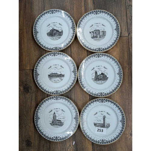 253 - Set of 6 x porcelain trios to commemorate the Millennium with 6 x Rhyl scene landmarks