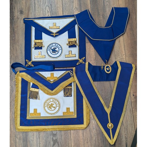 162 - 2 x as new masonic dress apron and collar sets - North Wales