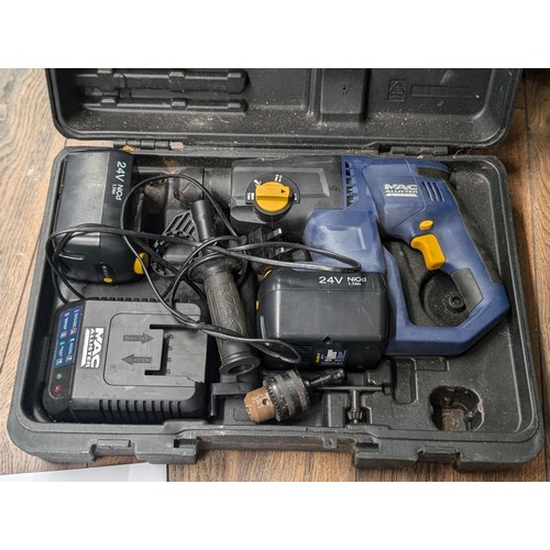 117 - Macallister 24 volt rotary hammer drill set in hard case - no power going to battery charger??