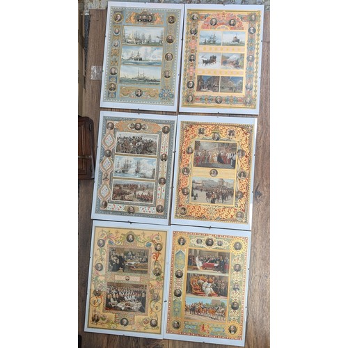 74 - Set of 6 x 19th century chrono lithograph multi scene original plates in 12 x 16.75