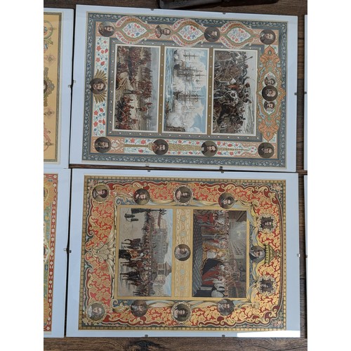 74 - Set of 6 x 19th century chrono lithograph multi scene original plates in 12 x 16.75