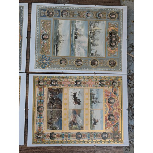 74 - Set of 6 x 19th century chrono lithograph multi scene original plates in 12 x 16.75