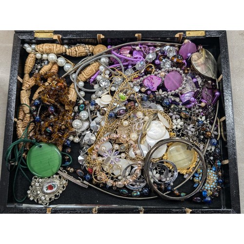 9 - Small counter top or wall hang display show case with assorted costume and dress jewellery