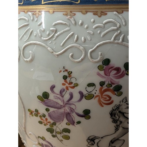 45 - 19th century Samson Porcelain hand painted lidded vase, small nibble on lid and crack/repair on top