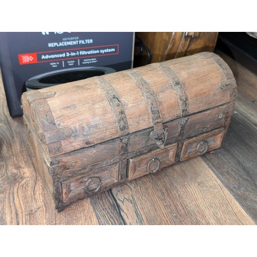 95 - Wooden trunk style jewellery box with assorted watches