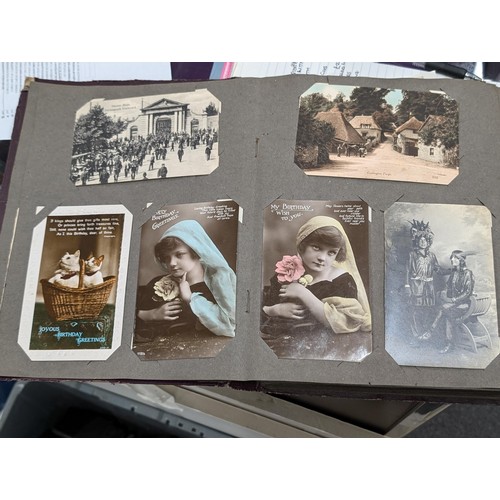 105 - Turn of the century postcard album 3/4 full of old postcards and greeting cards, Plus roughly 100 vi... 